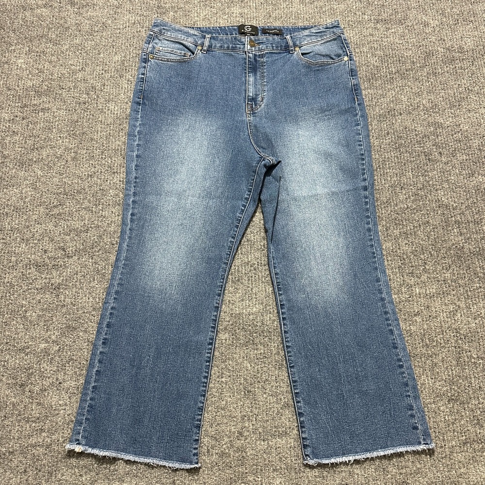 G By Giuliana Womens Bootcut Jeans Size 16W Blue Denim Raw Hem Stretch High Rise